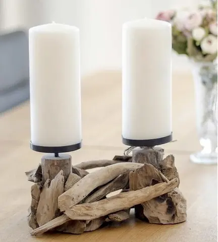 NATURAL DRIFTWOOD CANDLE HOLDER