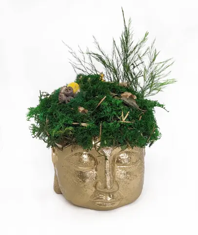 GOLDEN ZEN BUDDHA – Preserved Moss Sculpture