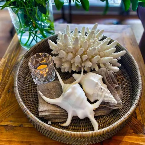 CERAMIC ROUND RATTAN TRAY